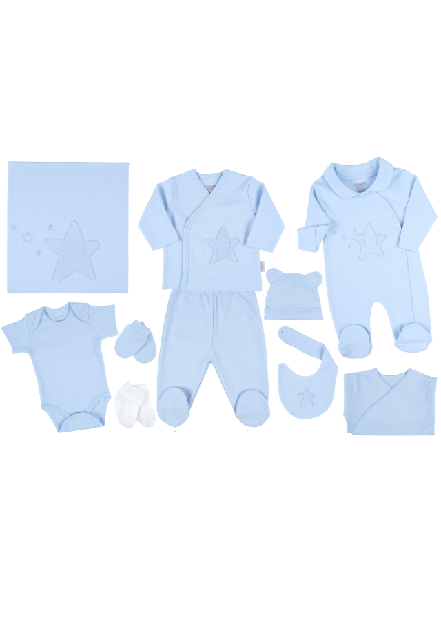 Set 10 Piese Maternitate Baieti Bleu Bumbac Stea & Ursulet 4805 Ciccim Baby