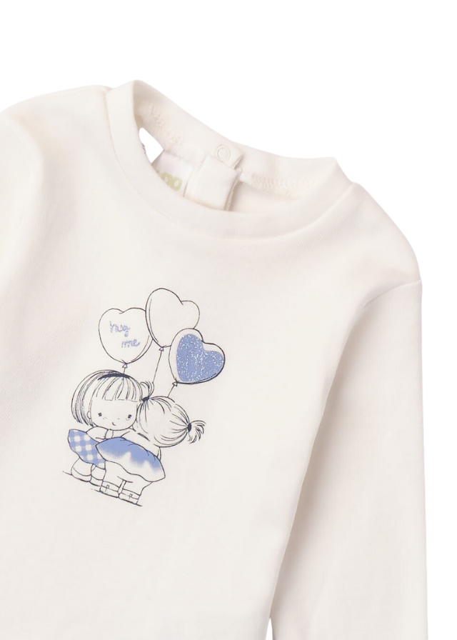 Bluza Crem cu Maneca Lunga si Imprimeu Fetite cu Albastru 7230 iDO - Camera Bebelusului