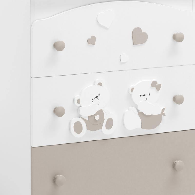Cabinet bebe Mirtillo Alb & Crem cu 3 spatii de depozitare Design Italian - Camera Bebelusului