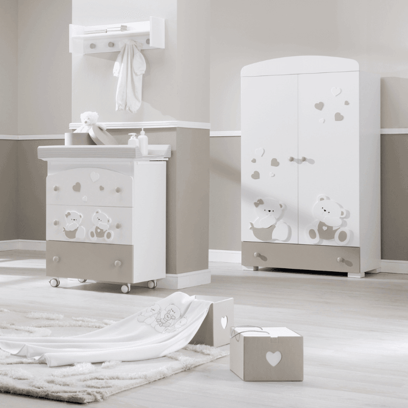Cabinet bebe Mirtillo Alb & Crem cu 3 spatii de depozitare Design Italian