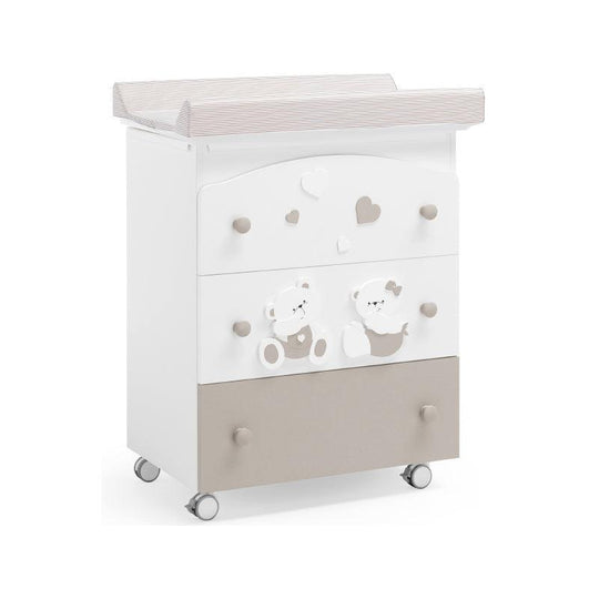 Comoda pentru bebe Ursuleti Mirtillo Alb & Crem 3 Setare Cadita Detasabila si Masuta Infasat