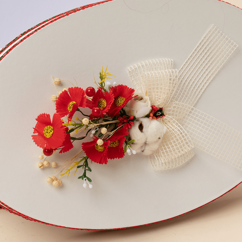 Cufar Oval Traditional Patratele Cu Flori Rosi Botez Fetite AnneBebe - Camera Bebelusului