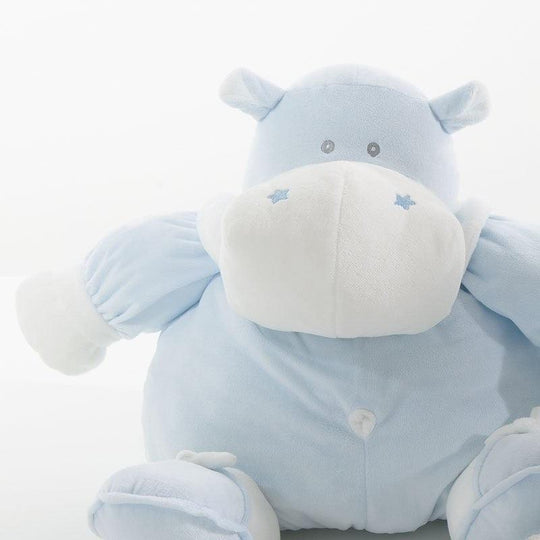 Jucarie Hipopotam Bombo Plus Bebelusi Baietei 35 cm Bleu Nanan 4571A