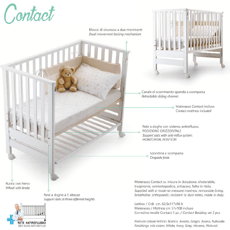Patut co-sleeping pentru bebeluși 3in1 Contact Light cu salteluta inclusa & suport antireflux Kit lumini led - Camera Bebelusului