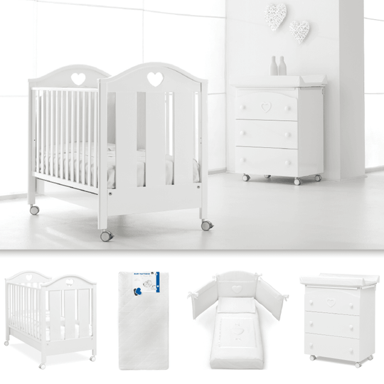 Pachet 4 piese Patut + Saltea + Set Textil Protectie + Comoda Dolce