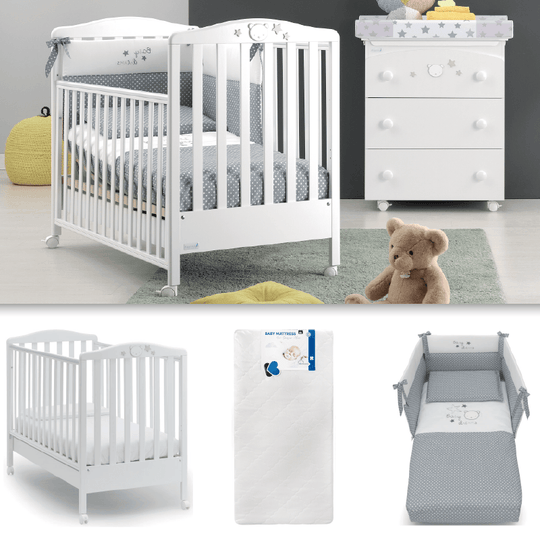 Pachet mobila 3 piese Baby Dream Patut + Saltea + Set Textil Protectie