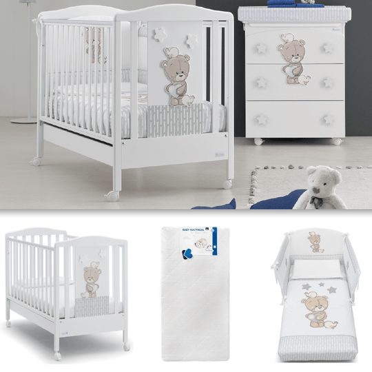 Pachet mobila 3 piese Love Me Patut + Saltea + Set Textil Protectie