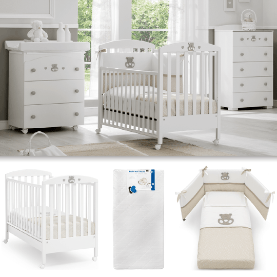 Pachet mobila 3 piese Patut + Saltea + Set Textil Protectie Charly