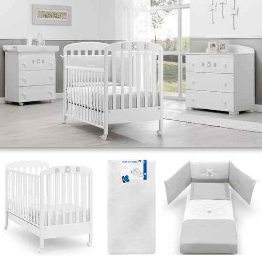 Pachet mobila 3 piese Patut + Saltea + Set Textil Protectie Molly