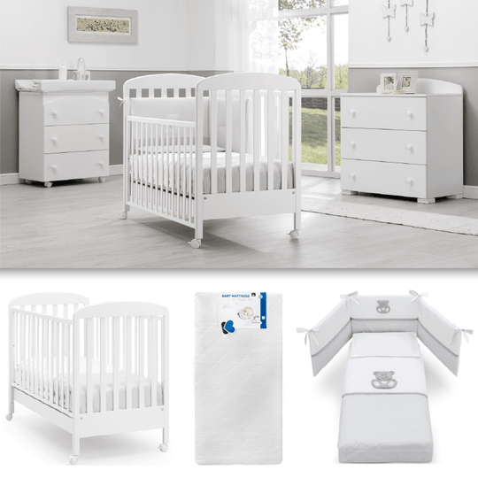 Pachet mobila 3 piese Patut + Saltea + Set Textil Protectie Nido