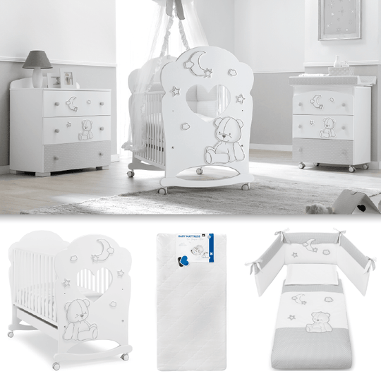 Pachet mobila 3 piese Stella Oblo Patut + Saltea + Set Textil Protectie