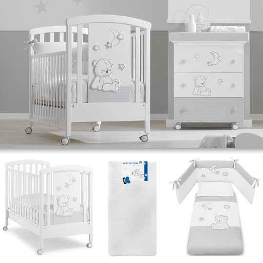 Pachet mobila 3 piese Stella Patut + Saltea + Set Textil Protectie