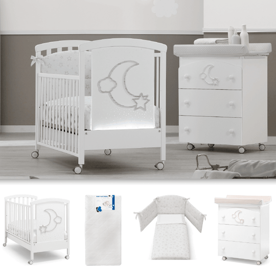 Furniture package 4 pieces Moon Wifi Bed + Mattress + Textile Protection Set + Chest of drawers 