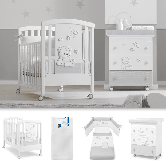 Pachet mobila 4 piese Stella Patut + Saltea + Set Textil Protectie + Comoda