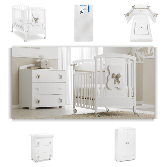 Pachet mobila 5 piese Dudu Patut + Saltea + Set Protectie + Comoda + Dulap