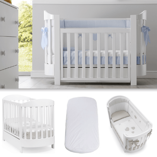 Pachet Patut Oval Ariel din 3 piese Patut + Saltea + Set Textil Protectie