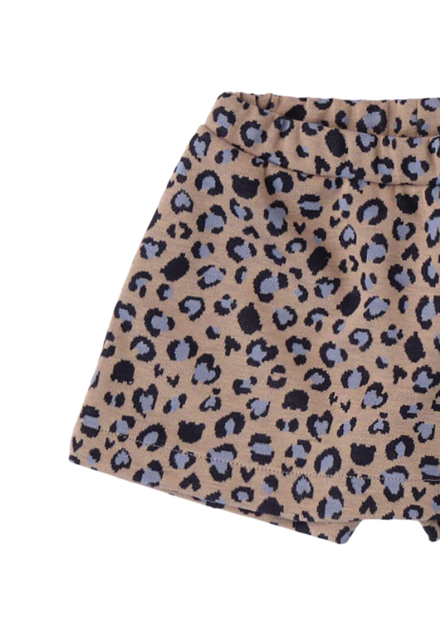 Pantaloni Scurti pentru Fetite, Bej cu Imprimeu Albastru Leopard 7735 Minibanda - Camera Bebelusului