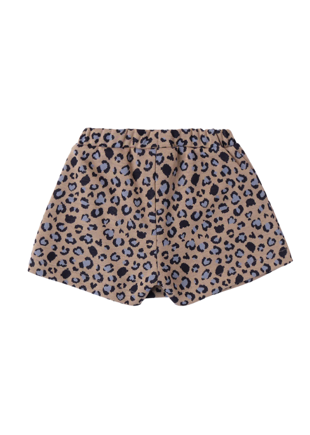 Pantaloni Scurti pentru Fetite, Bej cu Imprimeu Albastru Leopard 7735 Minibanda - Camera Bebelusului