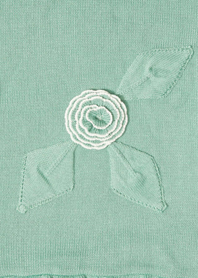 Patura Tricotata din Bumbac pentru Bebelusi, Verde cu Volanase si Floare 21003 Patique - Camera Bebelusului