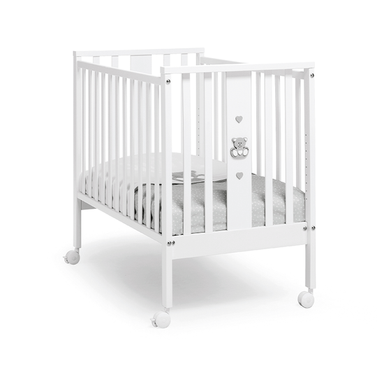 Patut Bebe Cosleeper Lemn Fag Mini Charly Alb & Gri cu Saltea si Set de Pat Inclus