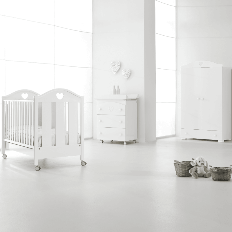 Patut bebe Dolce alb cu sertar & 2 nivele saltea Laterala Culisabila Erbesi - Camera Bebelusului