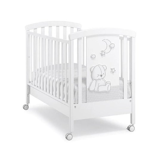 Patut Lemn Fag Bebeluși Alb & Gri Stella Erbesi cu sertar & 2 nivele saltea Laterala Culisabila