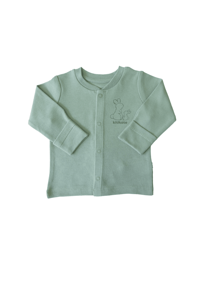 Set 2 Piese Bluza cu Capse & Pantaloni Bebelusi Verde Bumbac Organic S71545 Kity Kate - Camera Bebelusului