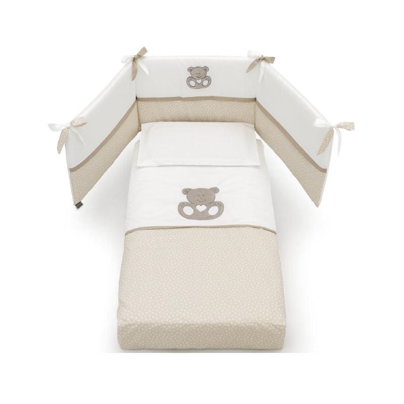 Set Protectie Bumbac Patut Bebe 4 Piese Colectia Charly Alb & Crem