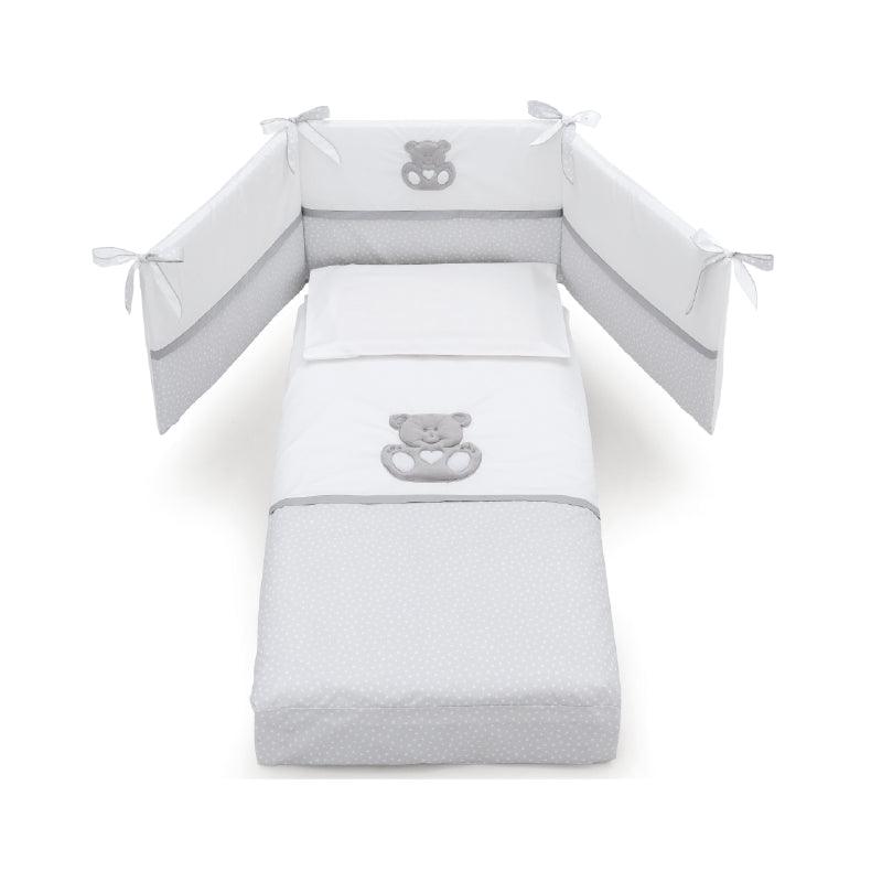 Set Protectie Bumbac Patut Bebe 4 Piese Colectia Charly Alb & Gri