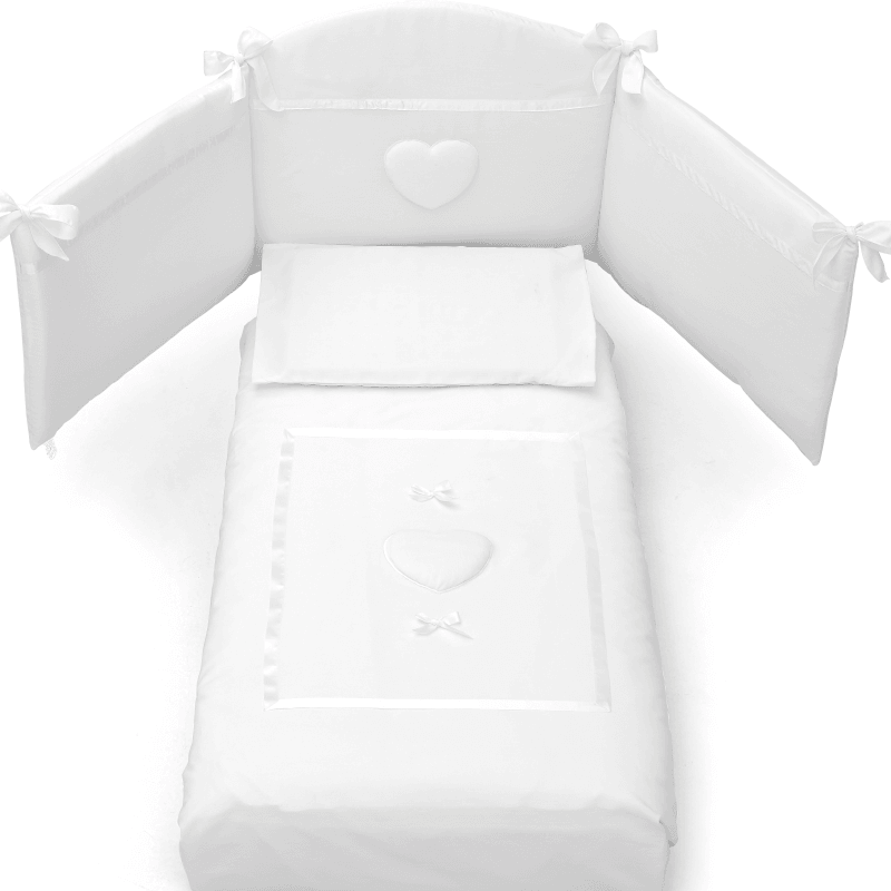 Set Protectie Bumbac Patut Bebe 4 Piese Colectia Dolce Decor Inimioare - Camera Bebelusului