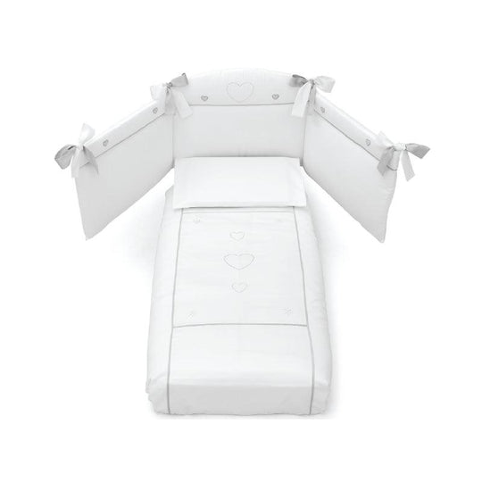 Set Protectie Bumbac Patut Bebelusi 4 Piese Colectia Cuori
