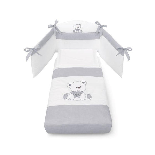 Set Protectie Bumbac Patut Bebelusi 4 Piese Colectia Tato Alb & Gri