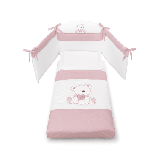 Baby Cot Cotton Protection Set 4 Pieces Tato Collection White &amp; Pink 
