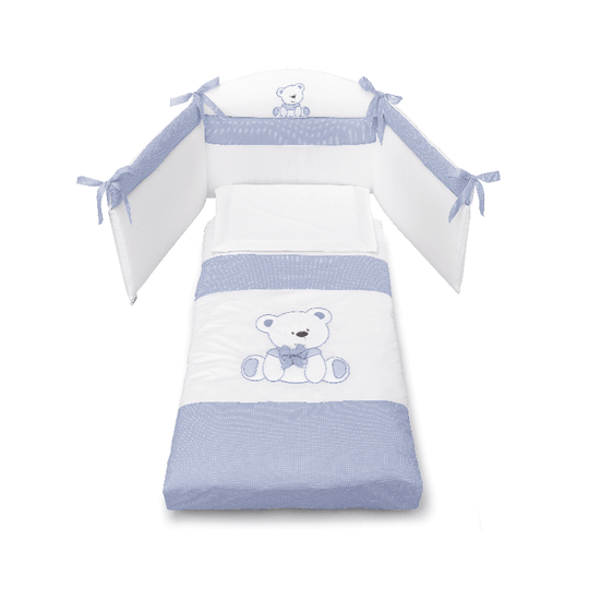 Set Protectie Din Bumbac Patut 4 Piese Colectia Tato Alb & Bleu