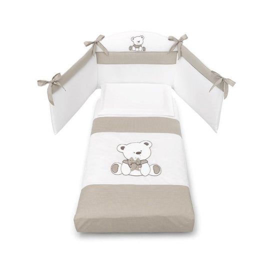 4 Piece Cotton Bed Protection Set Tato Collection White &amp; Cream 