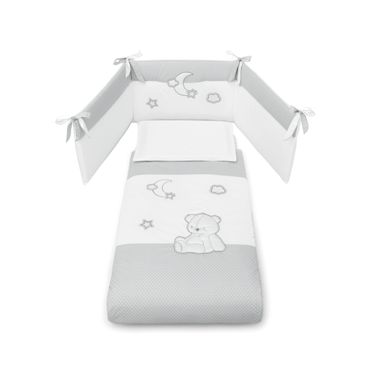 Set Protectie Patut  4 Piese Bumbac Colectia Stella Gri Erbesi