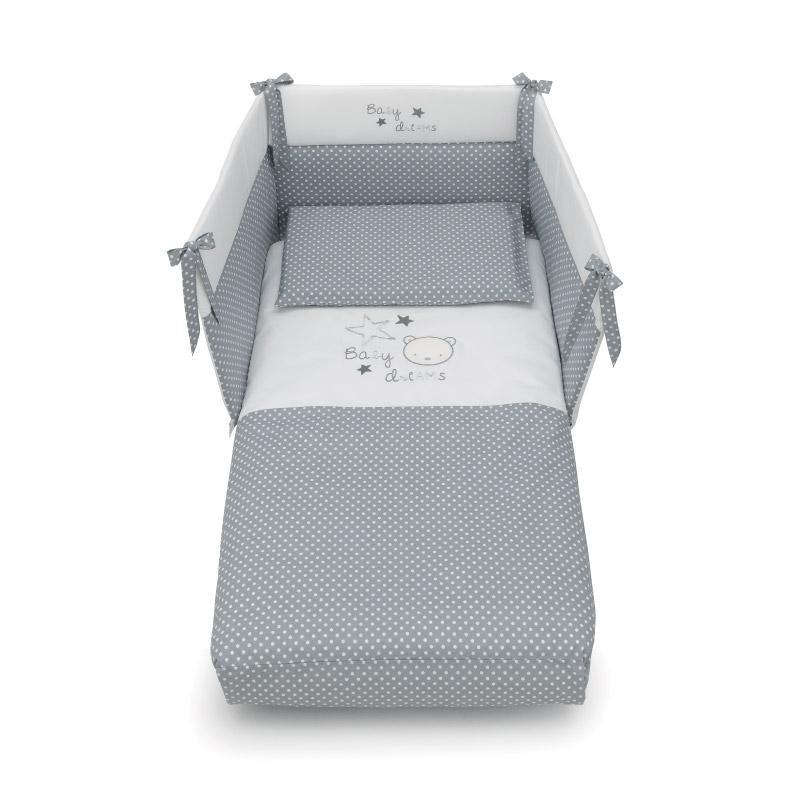 Set Protectie Patut 4 Piese Bumbac Gri Colectia Baby Dream Azzurra