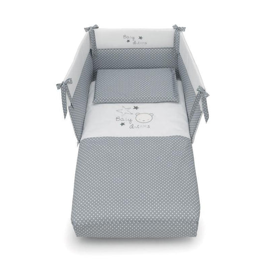 Set Protectie Patut 4 Piese Bumbac Gri Colectia Baby Dream Azzurra